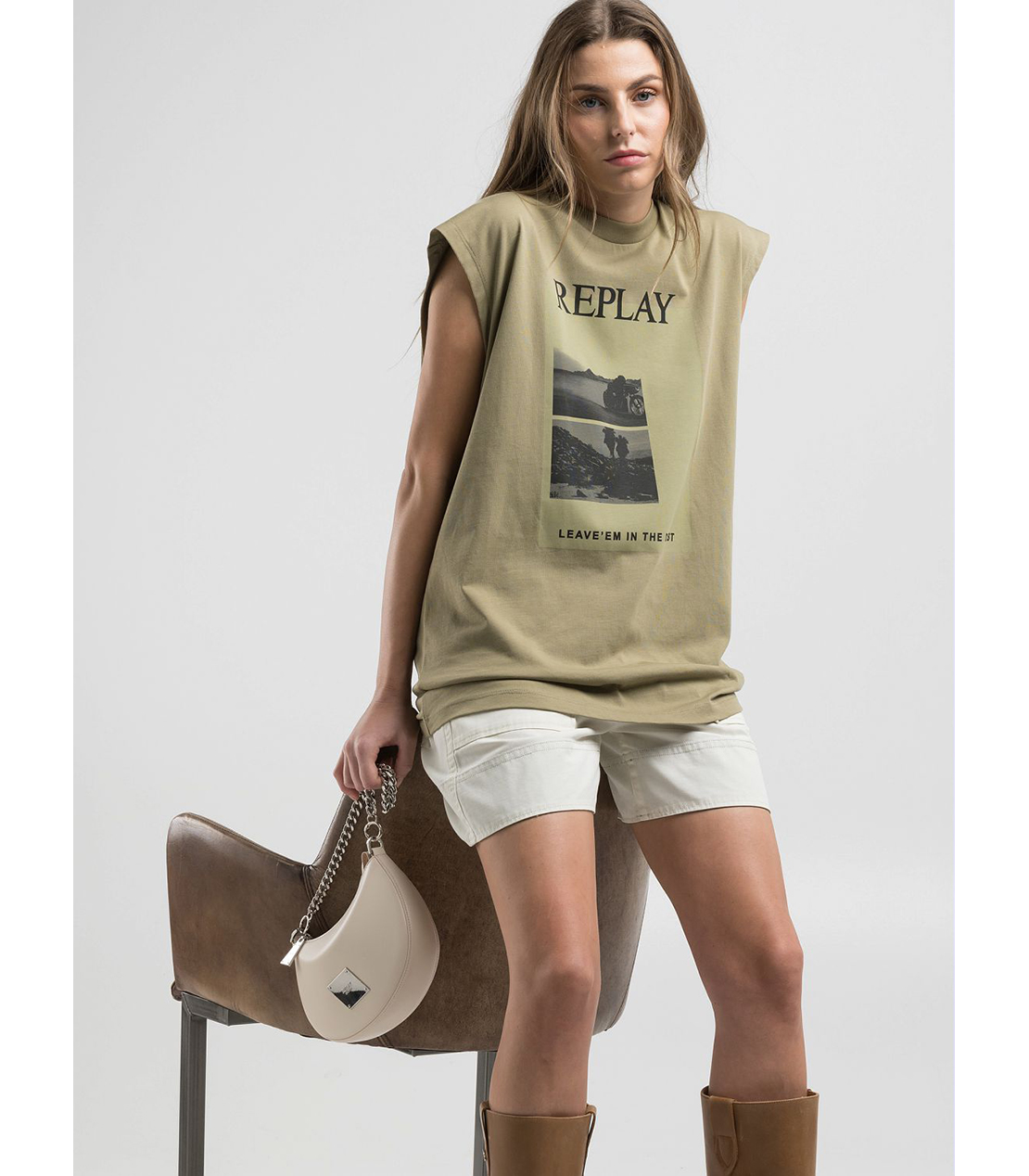 ボーイフィットベーシックジャージーPHOTOプリントTシャツ 詳細画像 ライトミリタリー 3